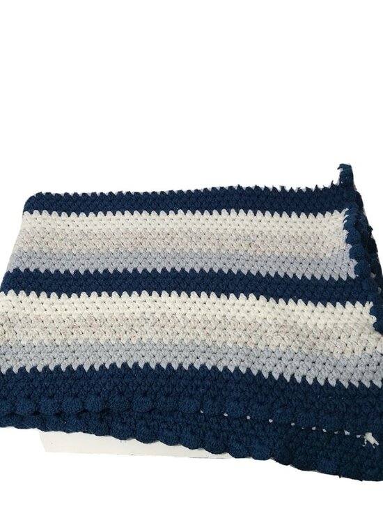 Knitted Afghan Throw Blanket Teal Blue-Green Grey White Handmade 46 in x 38 in - Picture 1 of 4